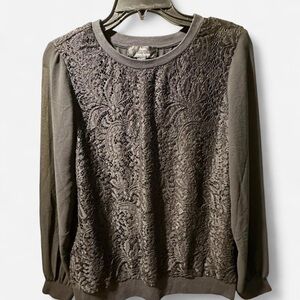 dennis by dennis basso Black Long Sheer Sleeve Lace Top